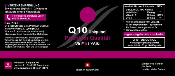 Q10 - UBIQUINOL plus Vit E und Lysin